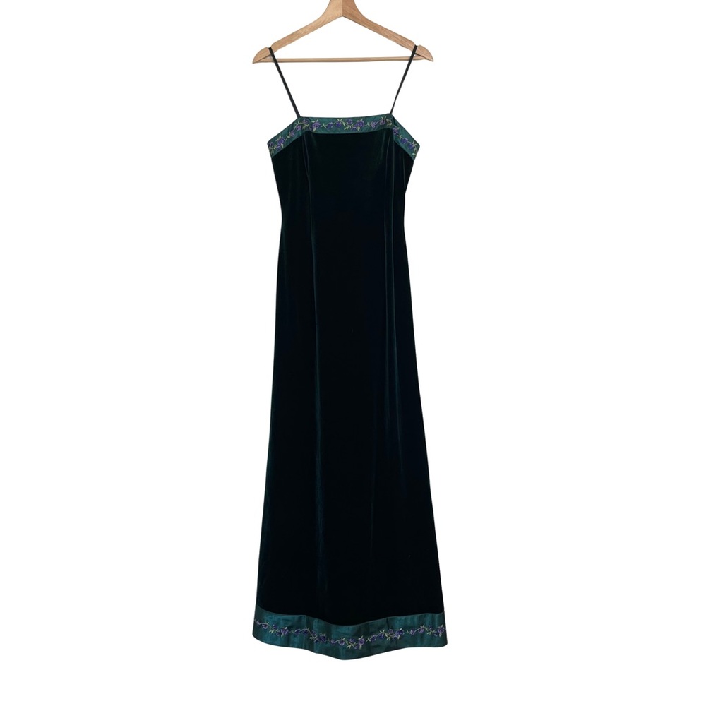Vintage Velvet Forest Green Floor Length Evening Gown